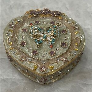 Elegant Enamel and Crystal Butterfly Jewelry Trinket Box